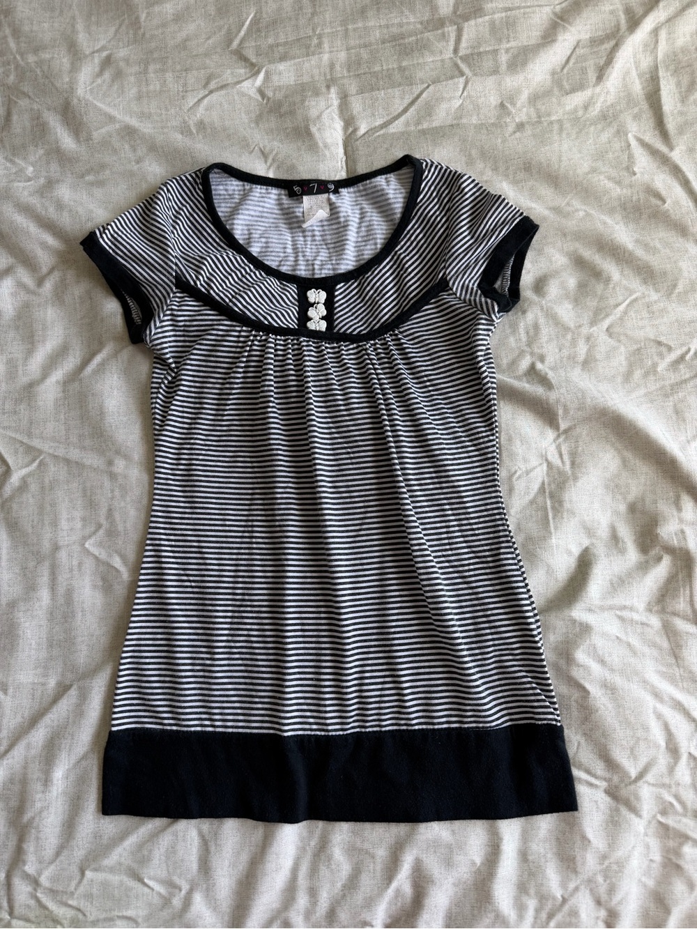 579 Black and White Striped Baby Doll Butterfly Top (M)